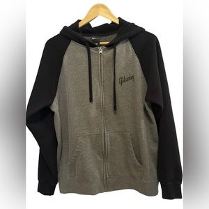 Gibson Logo Full Zip Hoodie Black & Gray Men’s Medium‎